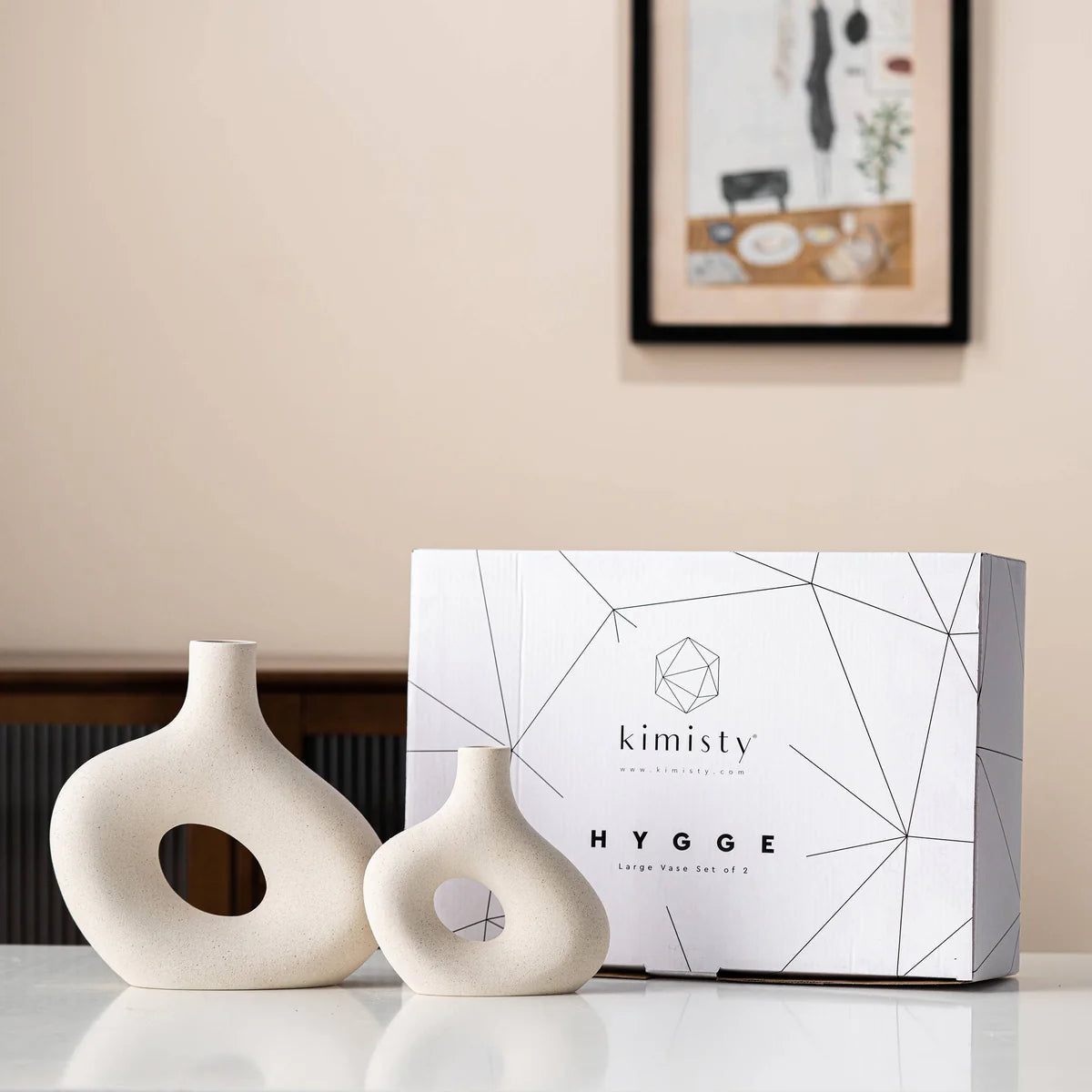 Ceramic Hollow Donut Vase, Set of Two, Off White
