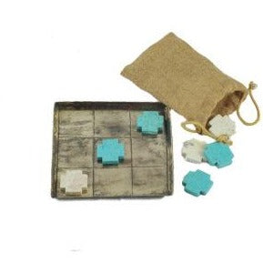 Stamped Silver Tic-Tac-Toe Board with Turquoise Stones