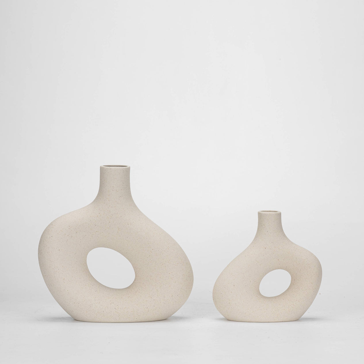 Ceramic Hollow Donut Vase, Set of Two, Off White