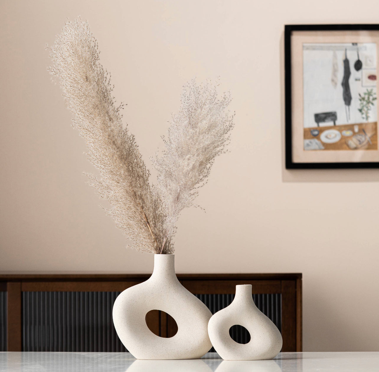Ceramic Hollow Donut Vase, Set of Two, Off White