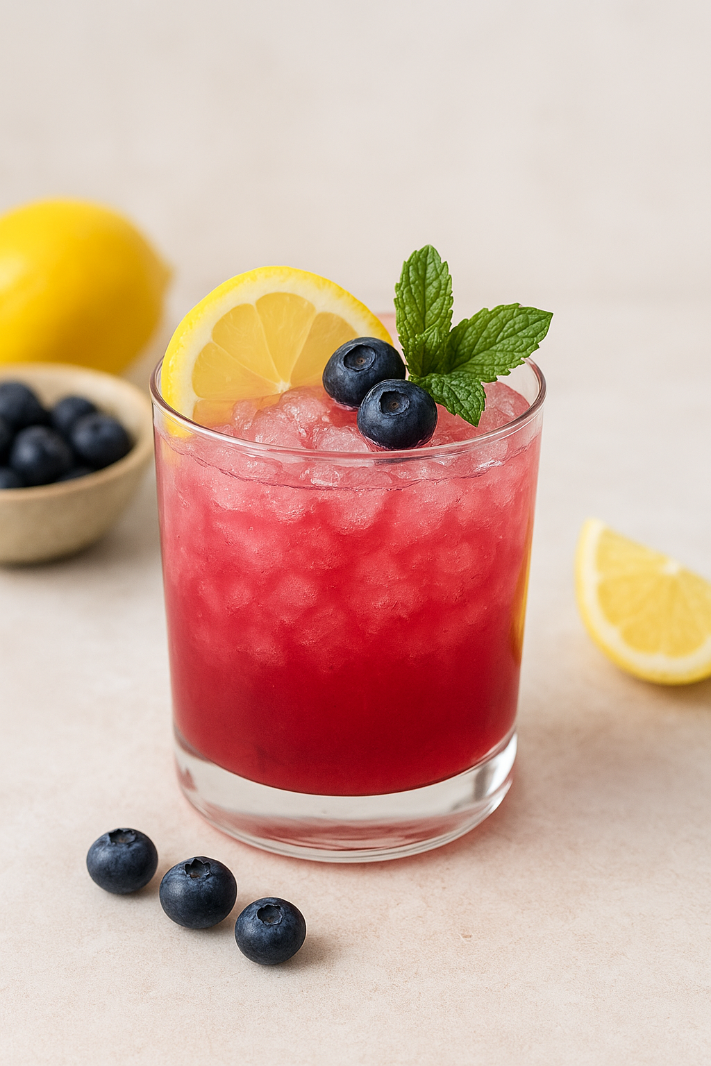Glass of strawberry lemonade cocktail infusion on a table.