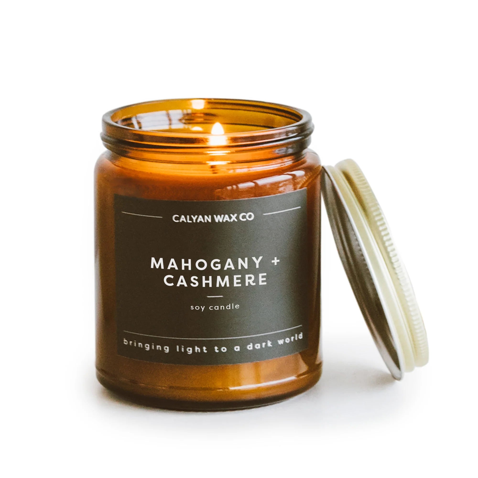 Mahogany + Cashmere Candle in Amber Glass
