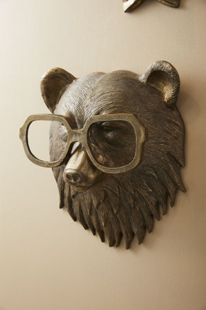 Eric + Eloise Beatrice Bear with Glasses Bronzed Aluminum Hanging Wall Mount