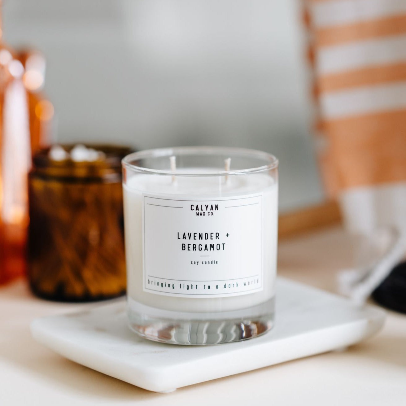 Lavender + Bergamot 11 Ounce Glass Soy Candle Made in Texas