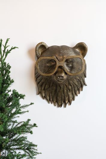 Eric + Eloise:  Beatrice Bear with Glasses Bronzed Aluminum Hanging Wall Mount