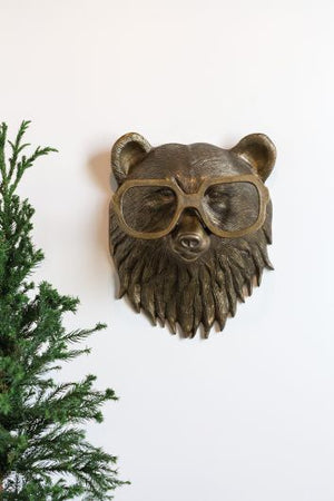 Eric + Eloise Beatrice Bear with Glasses Bronzed Aluminum Hanging Wall Mount