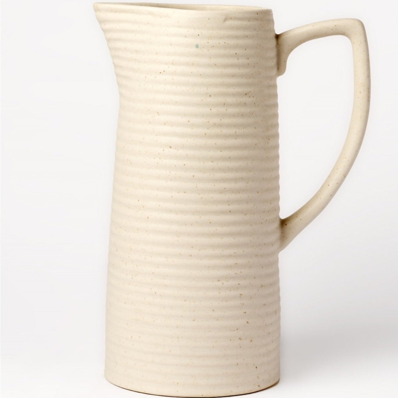 Ribbed Stone Ceramic Pitcher Vase with Large Handle, Home Decor, Kitchen, Living, Pitcher, Vase, Accent