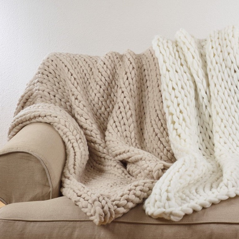 Oversized Chunky Knit Throw - Oatmeal, Cream, Oversized, Luxury Blanket, Home Decor, Natural, Heirloom Decorative Blanket