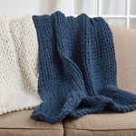 Oversized Chunky Knit Throw Blanket - Ocean Blue