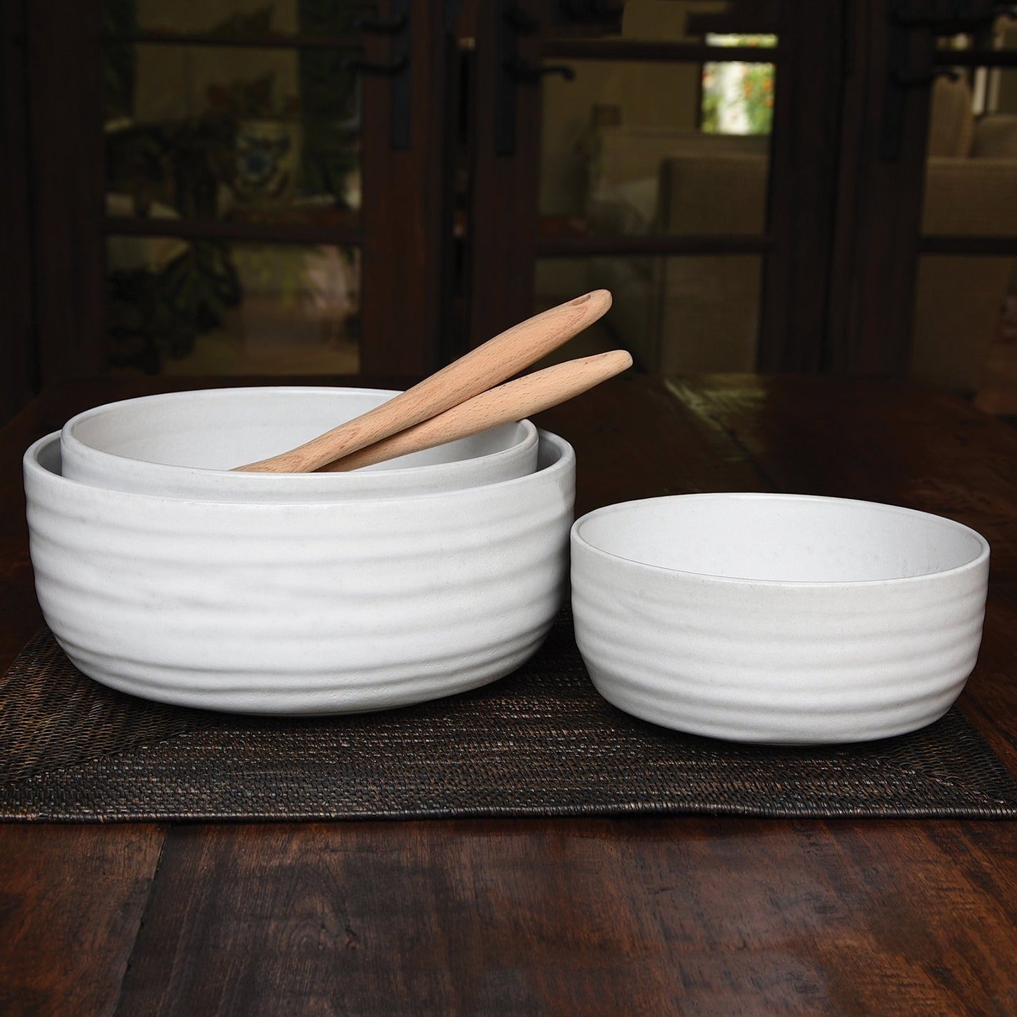 Ceramic Serving Bowls - Set of 3 - White Glaze