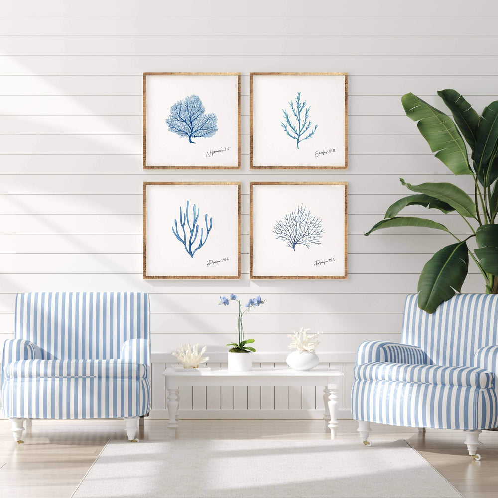 
            
                Load image into Gallery viewer, Blue Coral Scripture Wall Art Collection - Set of 4
            
        