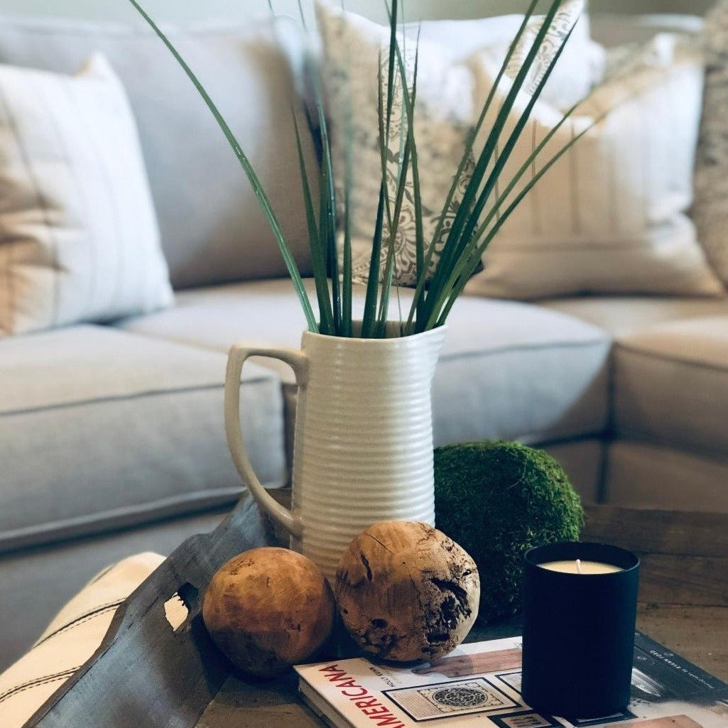 Ribbed Stone Ceramic Pitcher Vase with Large Handle, Home Decor, Kitchen, Living, Pitcher, Vase, Accent