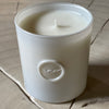 bergamot ylang tobacco candle in white pearl vessel and wax seal
