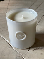 bergamot ylang tobacco candle in white pearl vessel and wax seal