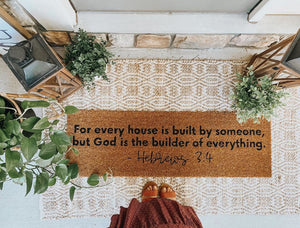 For Every House Is Built - Hebrews 3:4 Extra Long Doormat