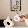 Ceramic Hollow Donut Vase, Set of Two, Off White