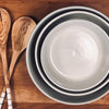 Three Glazed White Ceramic Nesting Bowls for Kitchen or Salad Bowls or Entertaining Serveware