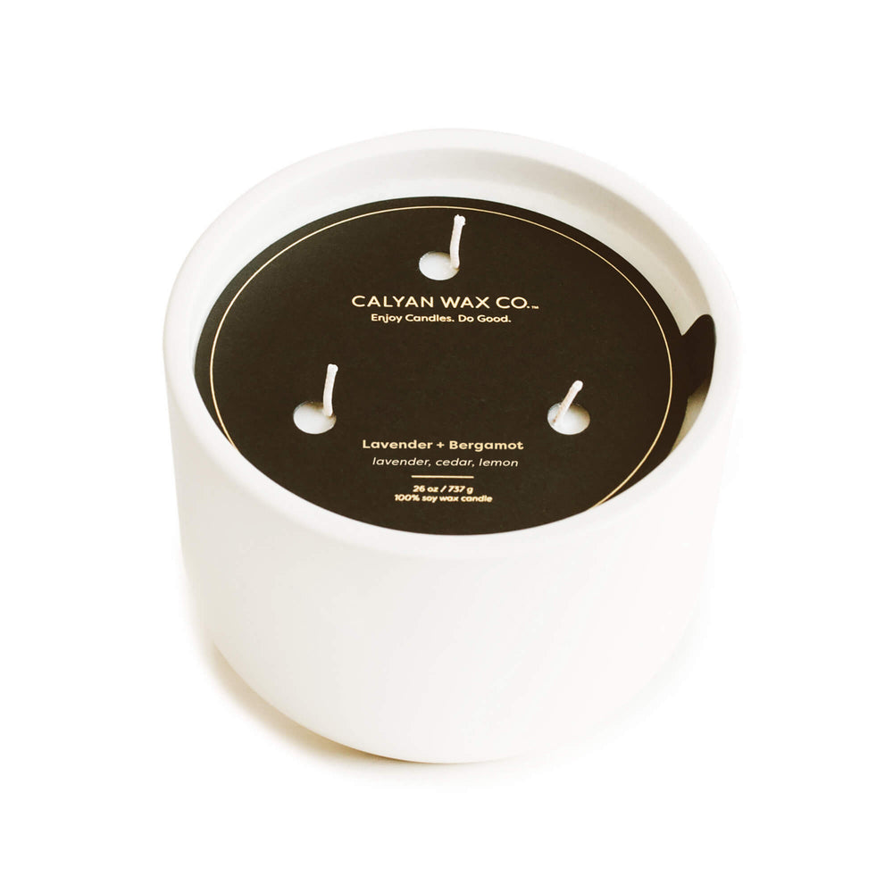 
            
                Load image into Gallery viewer, Lavender + Bergamot White Ceramic 3 Wick Candle
            
        