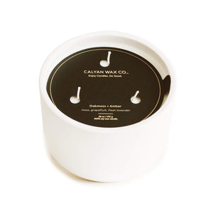 Oakmoss + Amber White Ceramic 3 Wick Candle